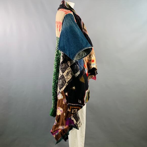 KAPITAL One Size Blue Multi Color Patchwork Cotton Open Front Coat - Picture 3 of 5